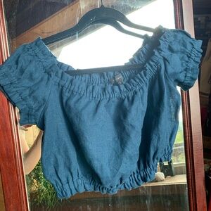 Blue Off-Shoulder Crop Top